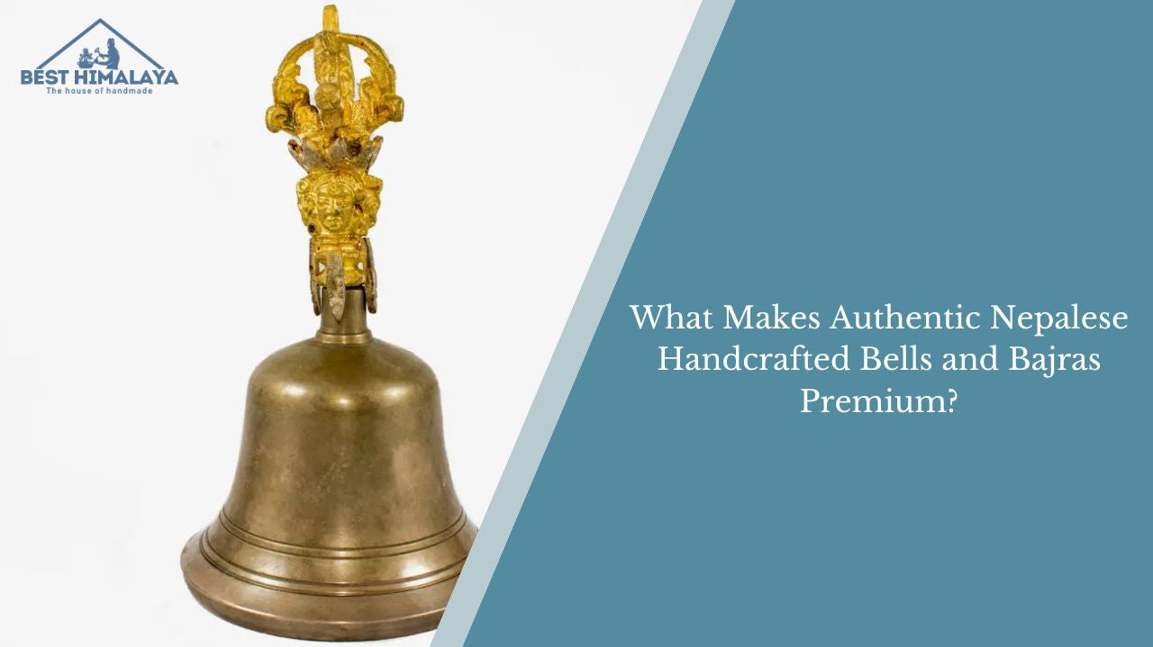 Nepalese handcrafted brass bell with ornate vajra handle and premium craftsmanship.
