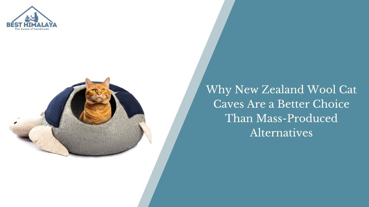 Handmade New Zealand wool cat cave with cat showcasing premium craftsmanship