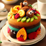 Lifelike Felt Fruits Cake  in a Playful Display