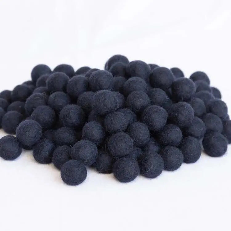 2.5 cm Felt Balls 100% Wool - Black Best Himalaya