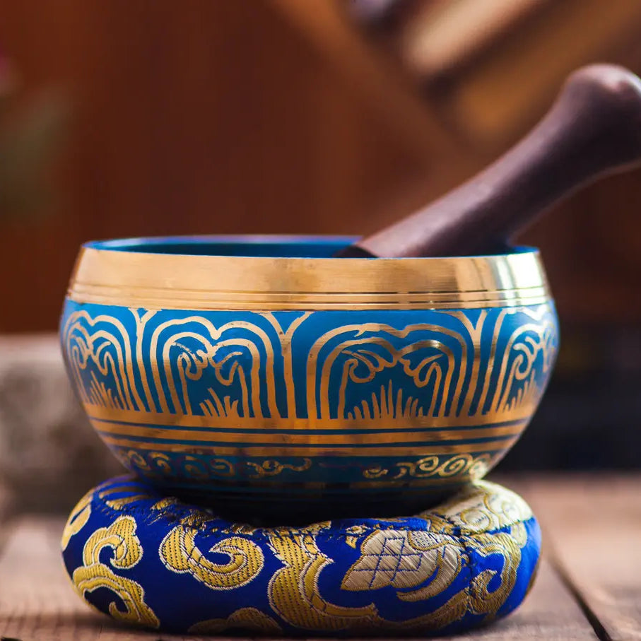 4-Inch Blue Color Etched Singing Bowl - Best HimalayaBest Himalaya
