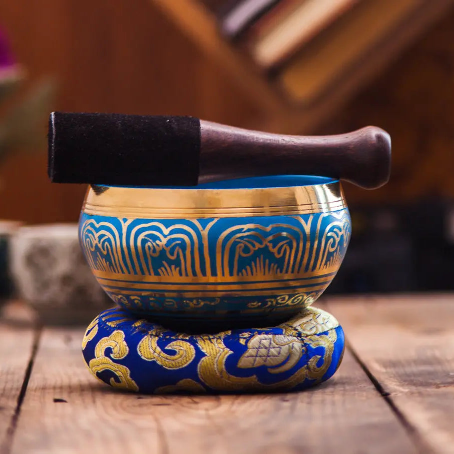4-Inch Blue Color Etched Singing Bowl - Best HimalayaBest Himalaya