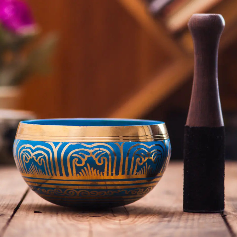 4-Inch Blue Color Etched Singing Bowl - Best HimalayaBest Himalaya