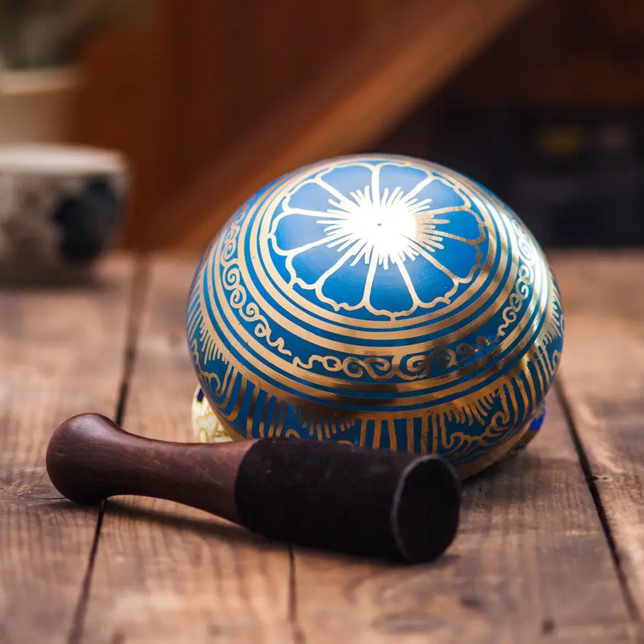 4-Inch Blue Color Etched Singing Bowl - Best HimalayaBest Himalaya