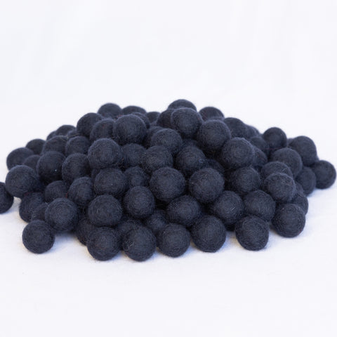 2.5 cm Black Felt Balls 100% Wool - Bulk