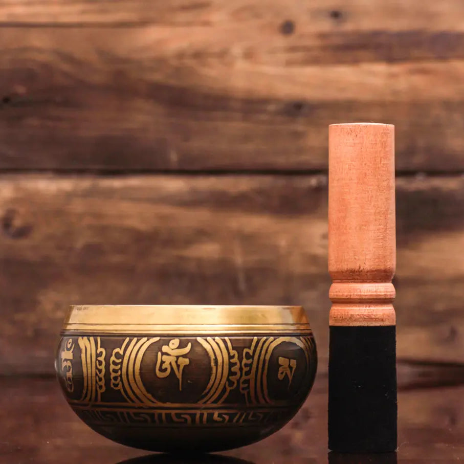 Auspicious Sankha symbols Carved Singing Bowl - Best HimalayaBest Himalaya