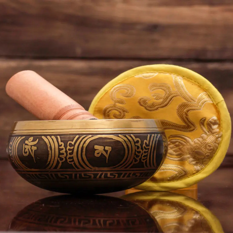 Auspicious Sankha symbols Carved Singing Bowl - Best HimalayaBest Himalaya