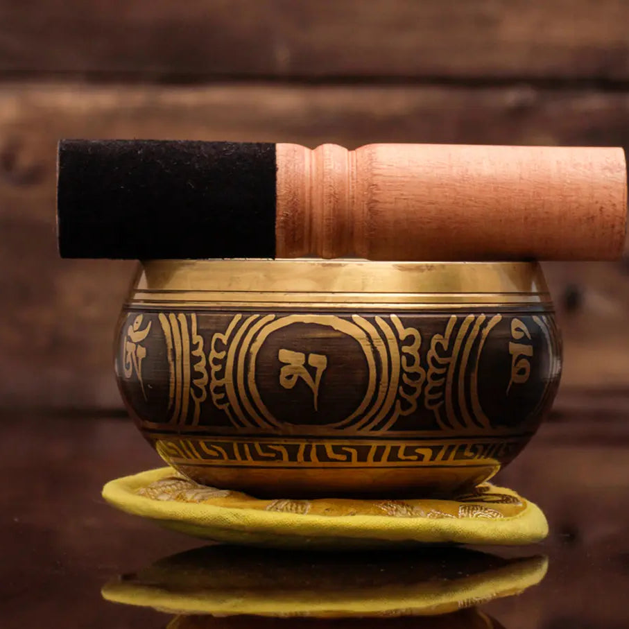 Auspicious Sankha symbols Carved Singing Bowl - Best HimalayaBest Himalaya