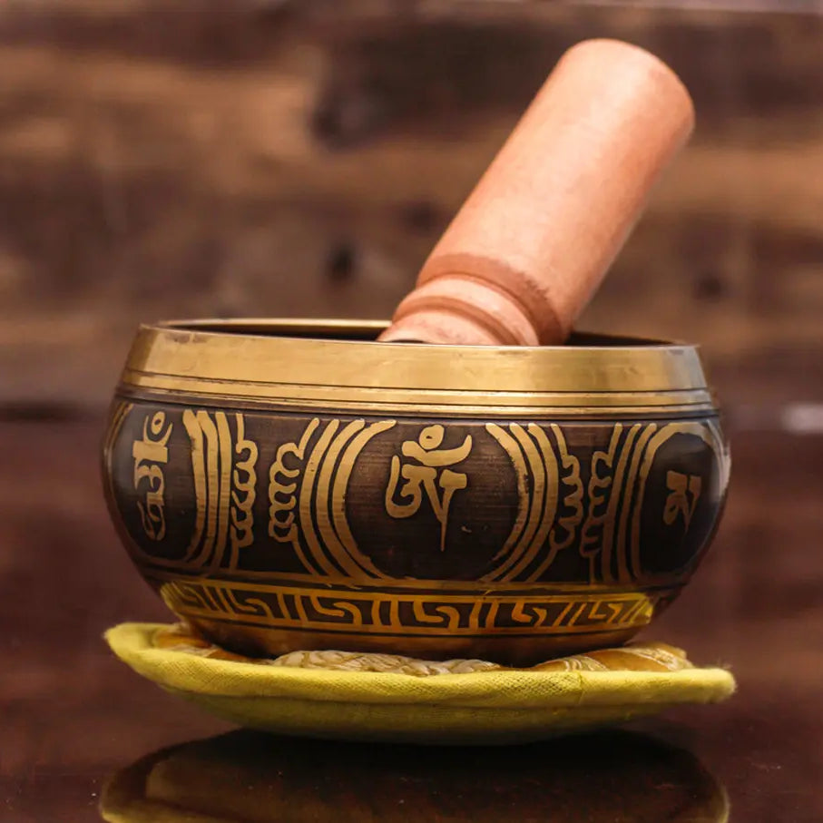 Auspicious Sankha symbols Carved Singing Bowl - Best HimalayaBest Himalaya