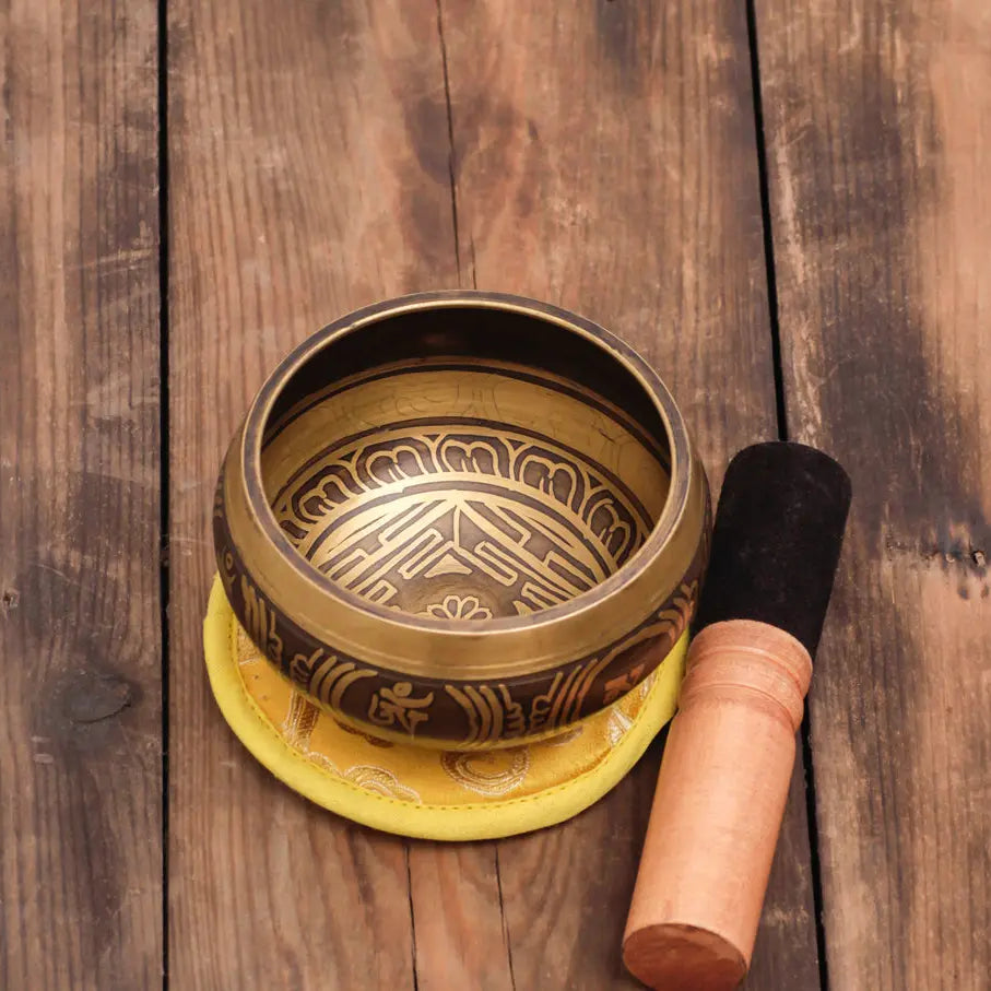 Auspicious Sankha symbols Carved Singing Bowl - Best HimalayaBest Himalaya