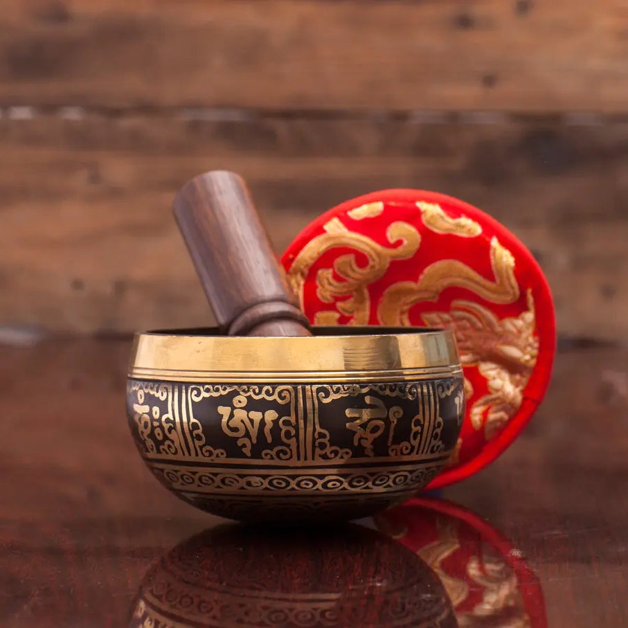 Black Color Chakra Singing Bowl With Tibetan & Buddhist Art - Best HimalayaBest Himalaya