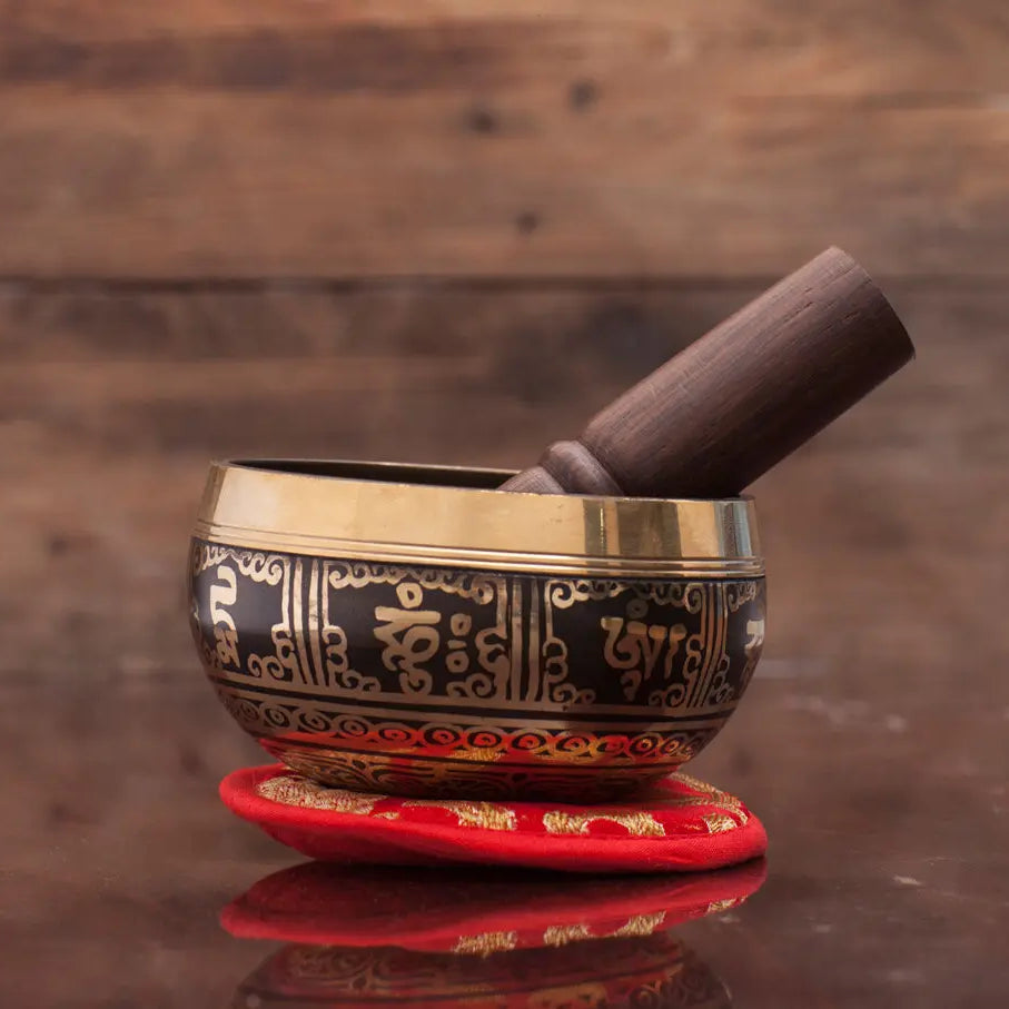 Black Color Chakra Singing Bowl With Tibetan & Buddhist Art - Best HimalayaBest Himalaya