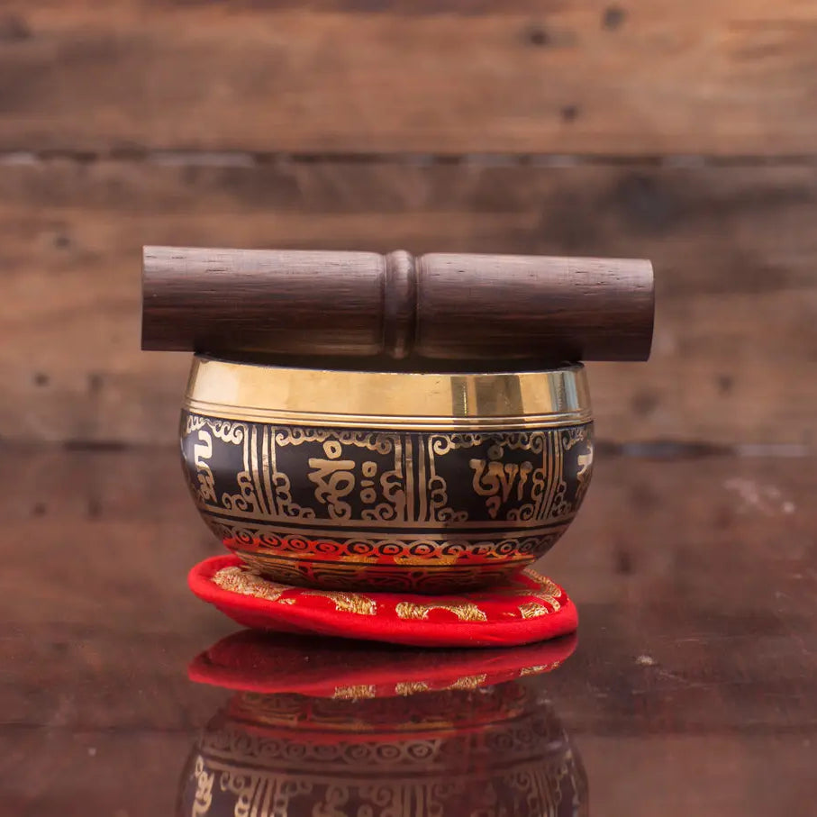 Black Color Chakra Singing Bowl With Tibetan & Buddhist Art - Best HimalayaBest Himalaya
