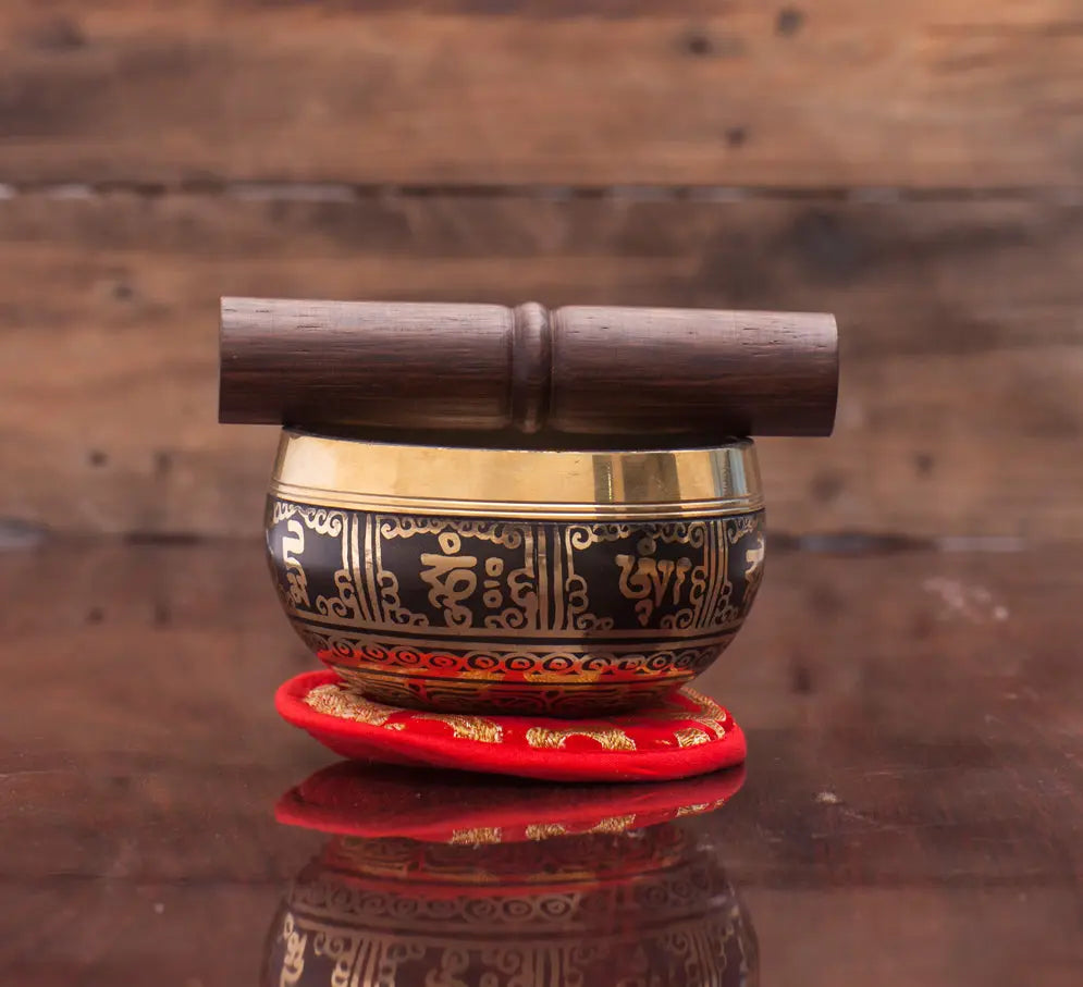 Black Color Chakra Singing Bowl With Tibetan & Buddhist Art - Best HimalayaBest Himalaya