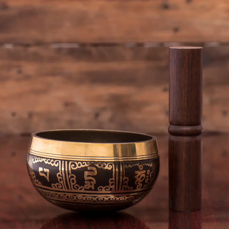 Black Color Chakra Singing Bowl With Tibetan & Buddhist Art - Best HimalayaBest Himalaya