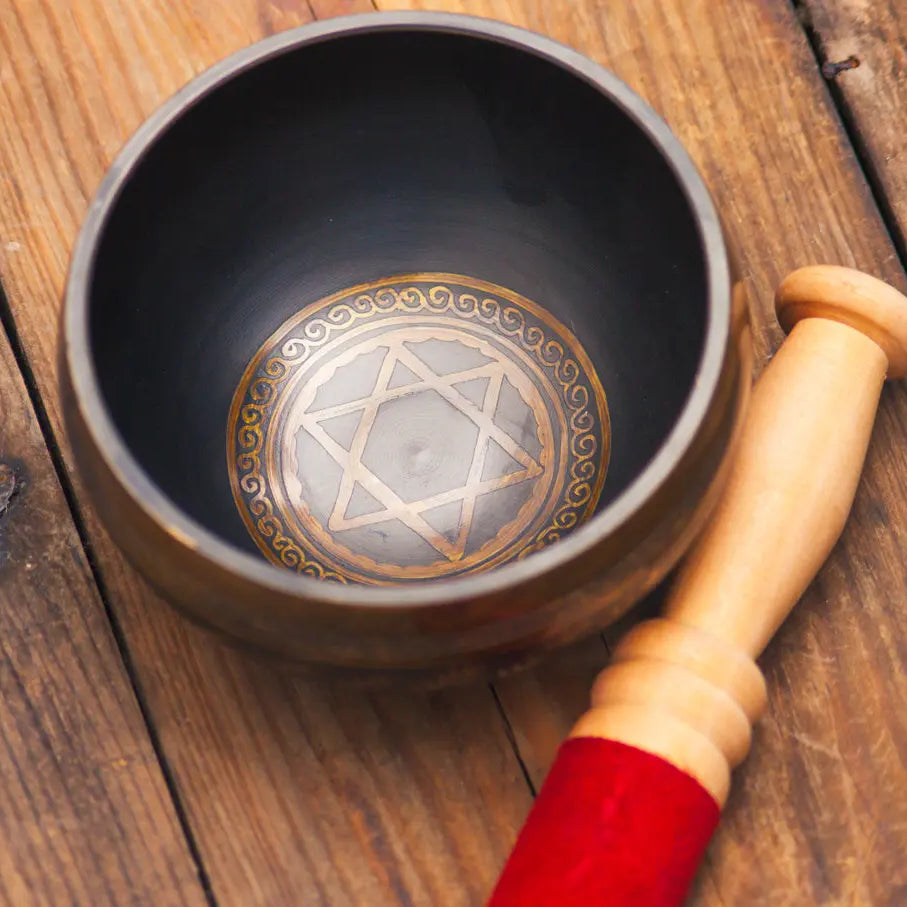 Black Colored Leaf & Bird Carved Singing Bowl - Best HimalayaBest Himalaya