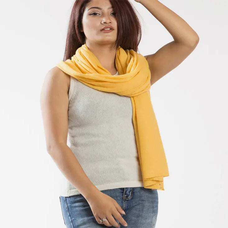 Bright & Sunny Yellow Long Pure Pashmina Shawl - Best HimalayaBest Himalaya