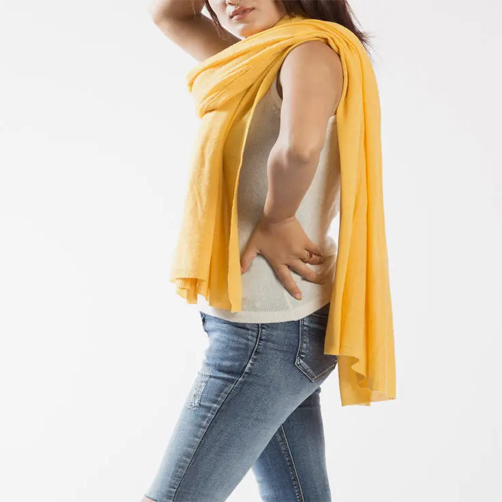 Bright & Sunny Yellow Long Pure Pashmina Shawl - Best HimalayaBest Himalaya