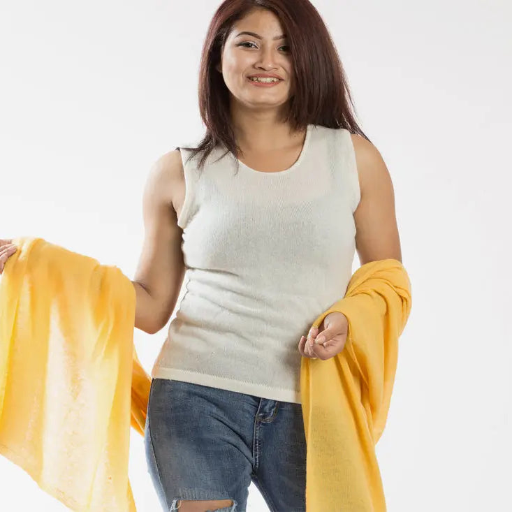 Bright & Sunny Yellow Long Pure Pashmina Shawl - Best HimalayaBest Himalaya