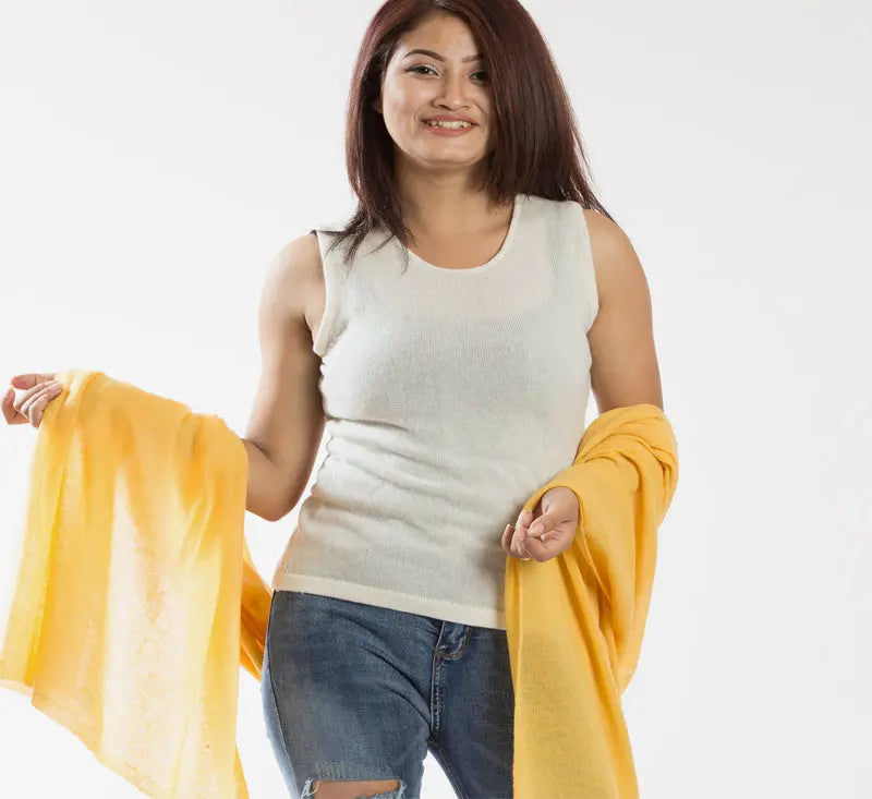 Bright & Sunny Yellow Long Pure Pashmina Shawl - Best HimalayaBest Himalaya