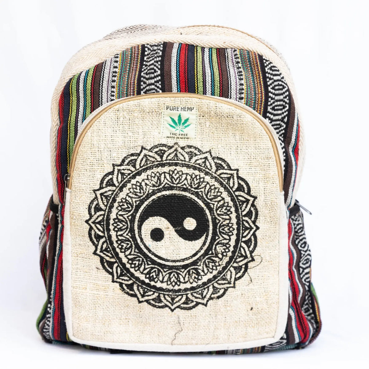 Himalayan Backpack with Red and Cream Design Bohemian Travel Bag Hemp Rucksack Himalayan Hemp Backpack: Brown Tie Dye, Laptop Pocket, Fair  main image 3