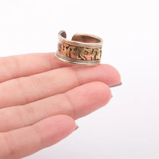 Copper and Silver Plated Om Mani Padme Hum Adjustable Finger Ring Knuckles - Best HimalayaBest Himalaya