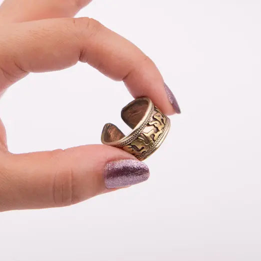 Copper and Silver Plated Om Mani Padme Hum Adjustable Finger Ring Knuckles - Best HimalayaBest Himalaya