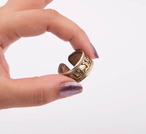 Copper and Silver Plated Om Mani Padme Hum Adjustable Finger Ring Knuckles - Best HimalayaBest Himalaya