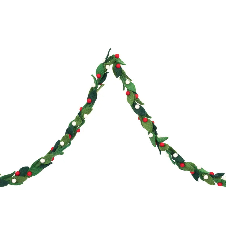 Felt Ball Garland – Handmade in Nepal | Colorful Rainbow Pom Pom Garland for Christmas Tree, Holiday Mantle, Xmas Décor Best Himalaya