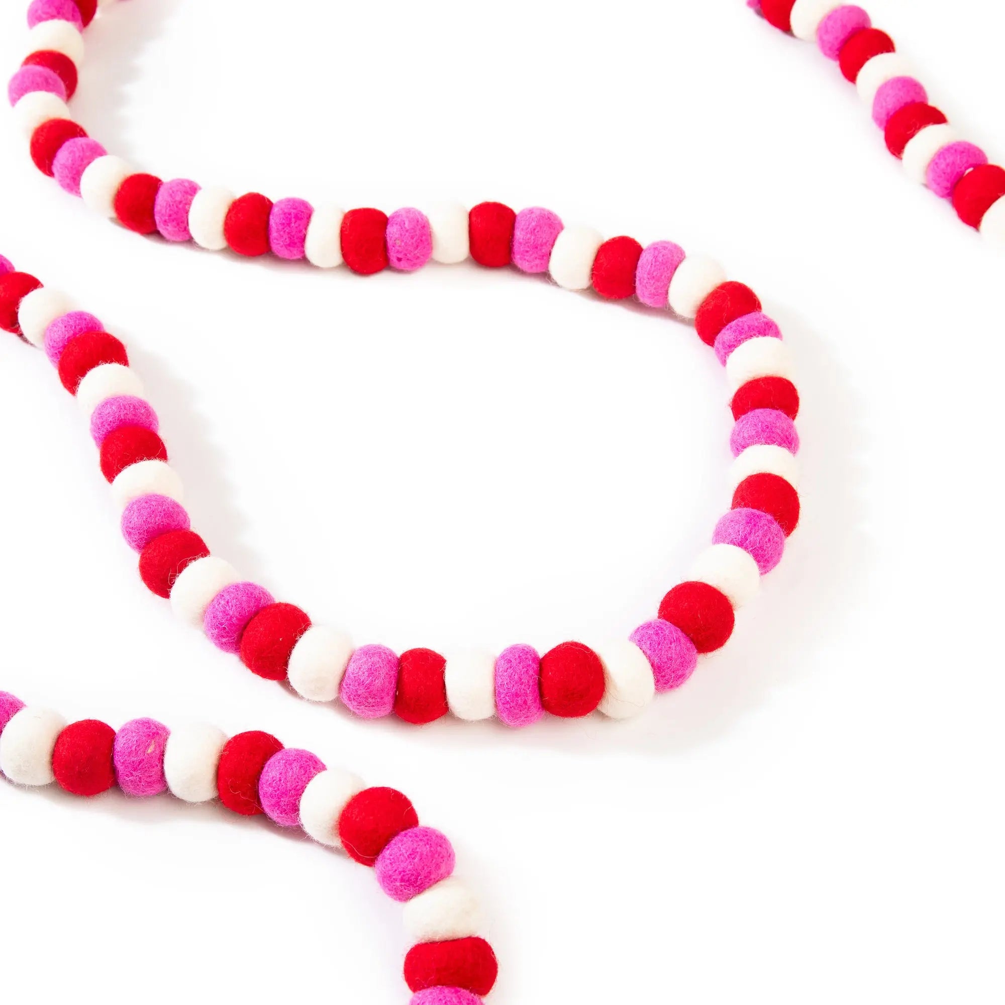 Felt Ball Garland – Handmade in Nepal | Pink, Red & White Pom Pom Garland for Valentine’s Day, Romantic Mantle & Love-Themed Décor Best Himalaya