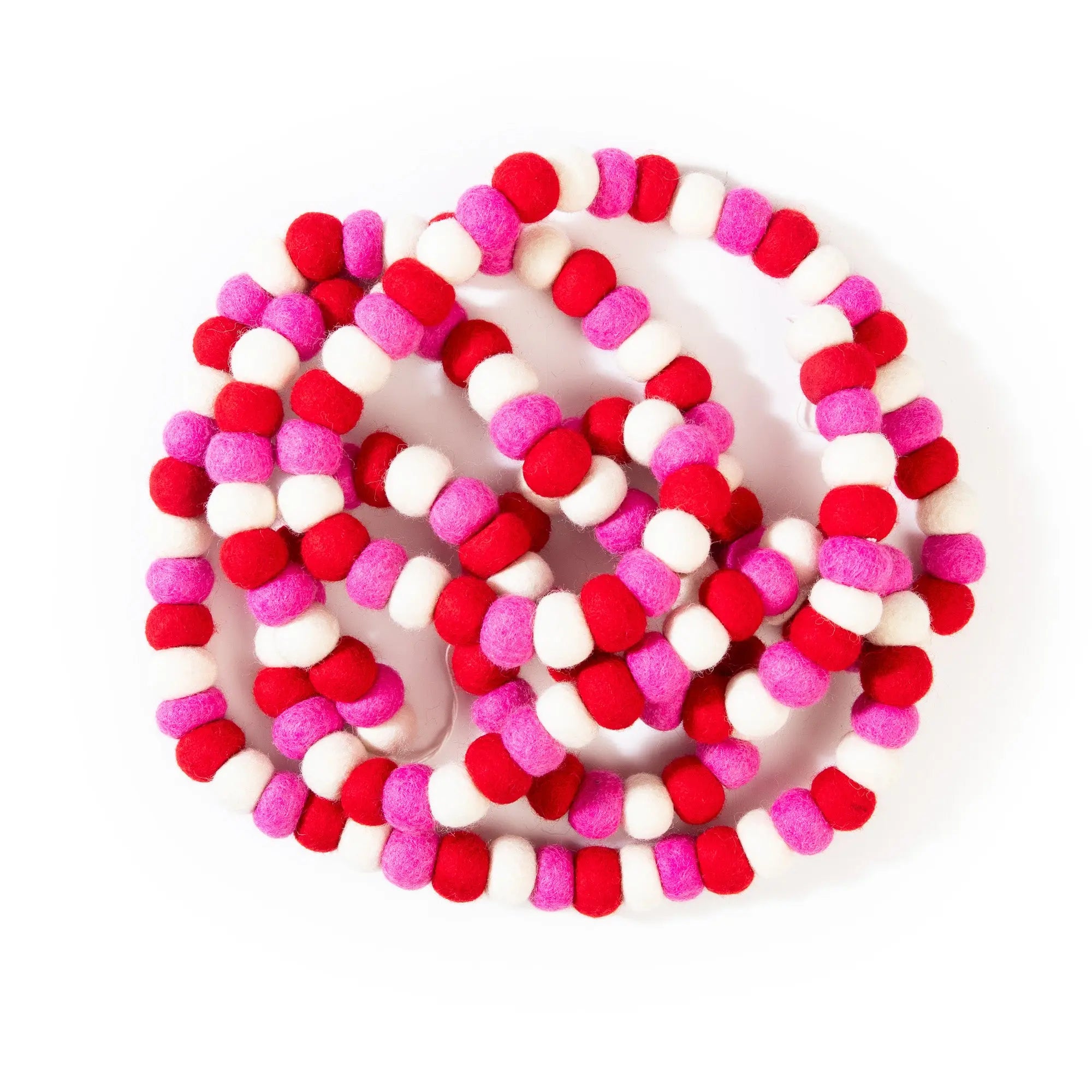 Felt Ball Garland – Handmade in Nepal | Pink, Red & White Pom Pom Garland for Valentine’s Day, Romantic Mantle & Love-Themed Décor Best Himalaya