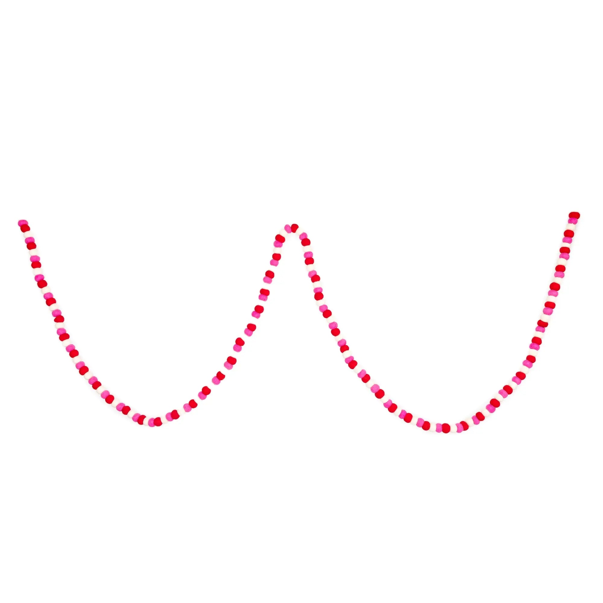 Felt Ball Garland – Handmade in Nepal | Pink, Red & White Pom Pom Garland for Valentine’s Day, Romantic Mantle & Love-Themed Décor Best Himalaya