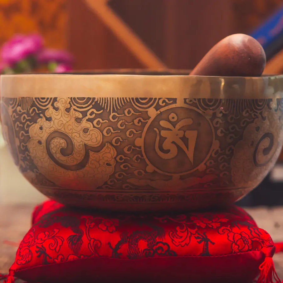 Fire & Mantra Carved Pillow Set Singing Bowl - Best HimalayaBest Himalaya