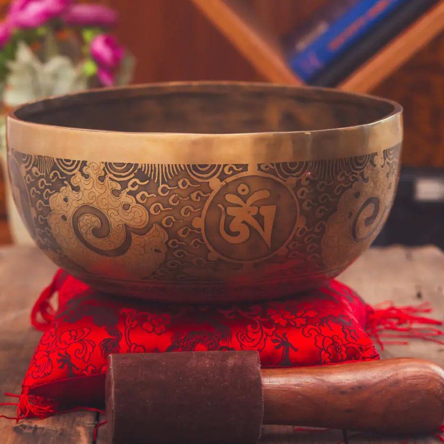 Fire & Mantra Carved Pillow Set Singing Bowl - Best HimalayaBest Himalaya
