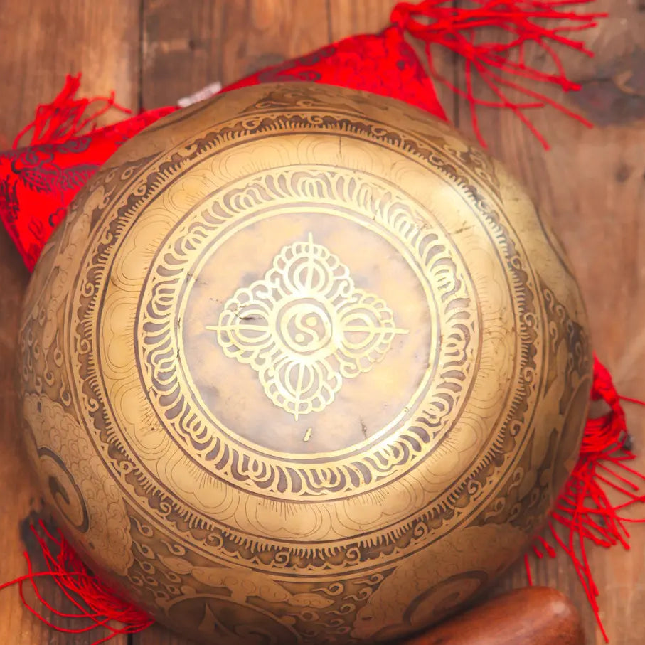 Fire & Mantra Carved Pillow Set Singing Bowl - Best HimalayaBest Himalaya