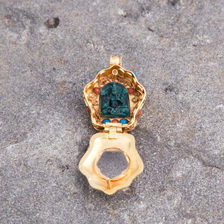 Gold plated Tibetan Ghau Pendant Precious stone embeded BestHimalya