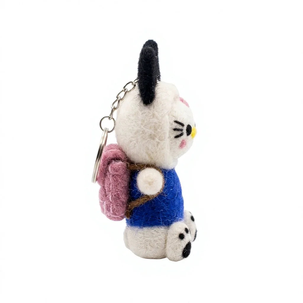 Felt Wool Bunny Doll with Pink Bow and Blue Dress Small Cartoon Animal Decor – view 3
