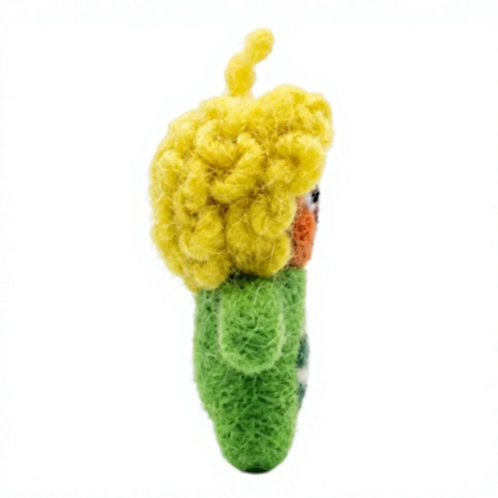 Felt Wool Blonde Character Doll Ornament Green with Embroidery Cartoon Style Christmas Decor – view 3