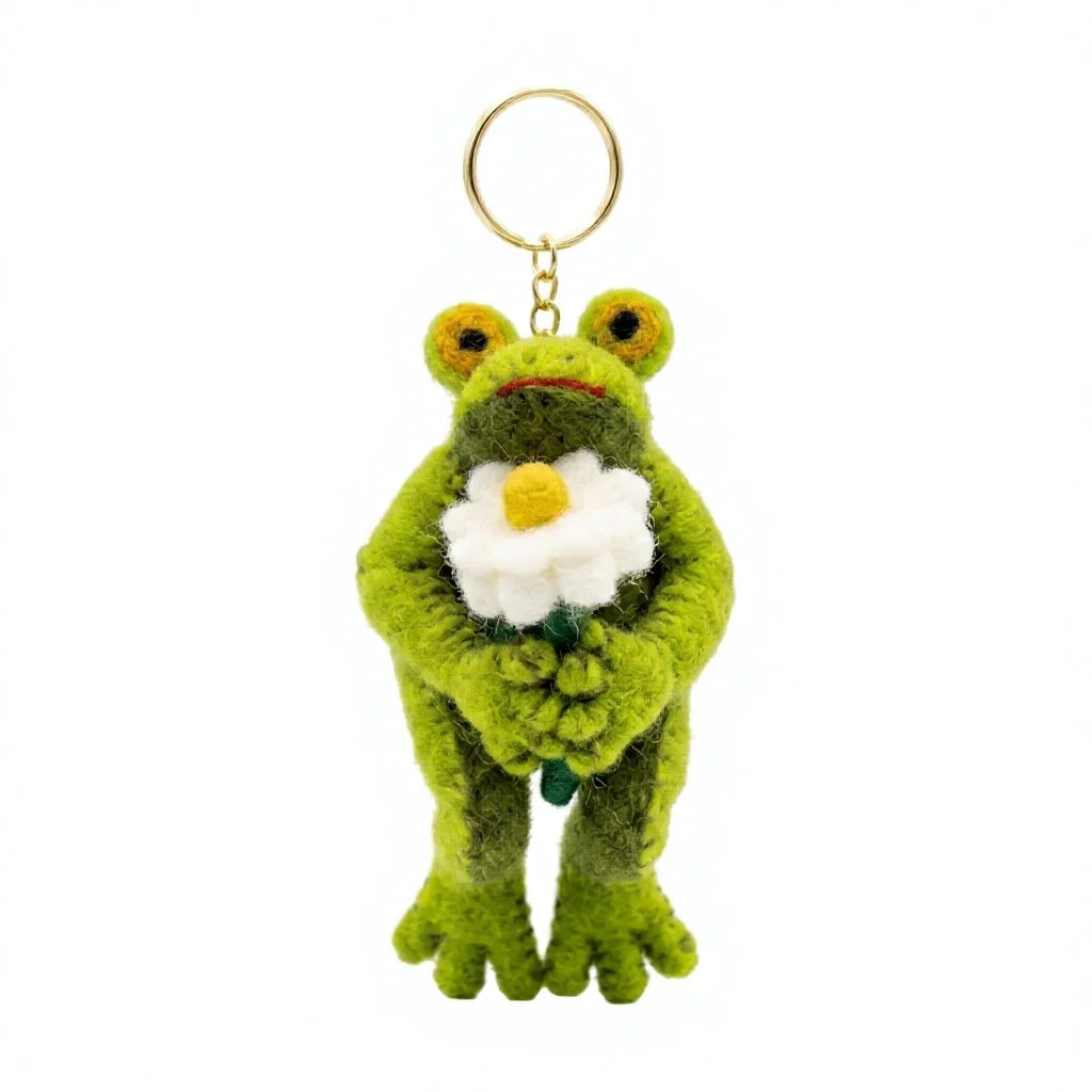 Felt Wool Frog Keychain with Flower Ornament Small Cartoon Animal Decorative – view 2