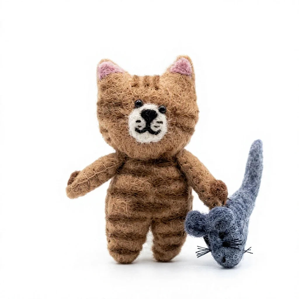 Felt Wool Cat and Mouse Ornament Set Needle Felted Animal Hanging Decor – view 2