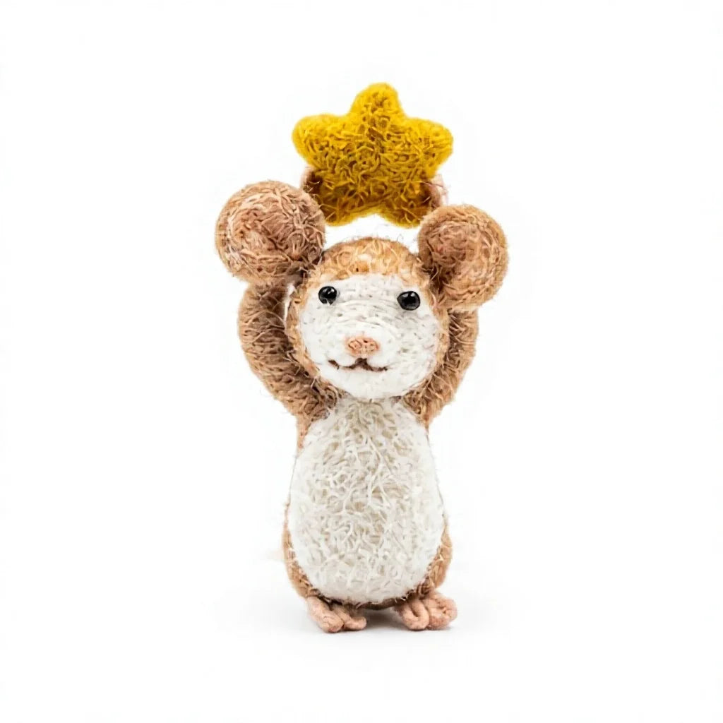 Felt Wool Needle Mouse Christmas Decoration with Star Toppe – view 2