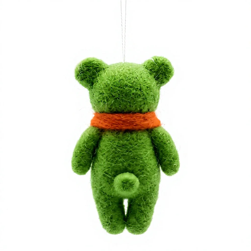 Felt Wool Green Felt Bear Ornament with Orange Scarf Wall Hanging Christmas Decoration – view 5