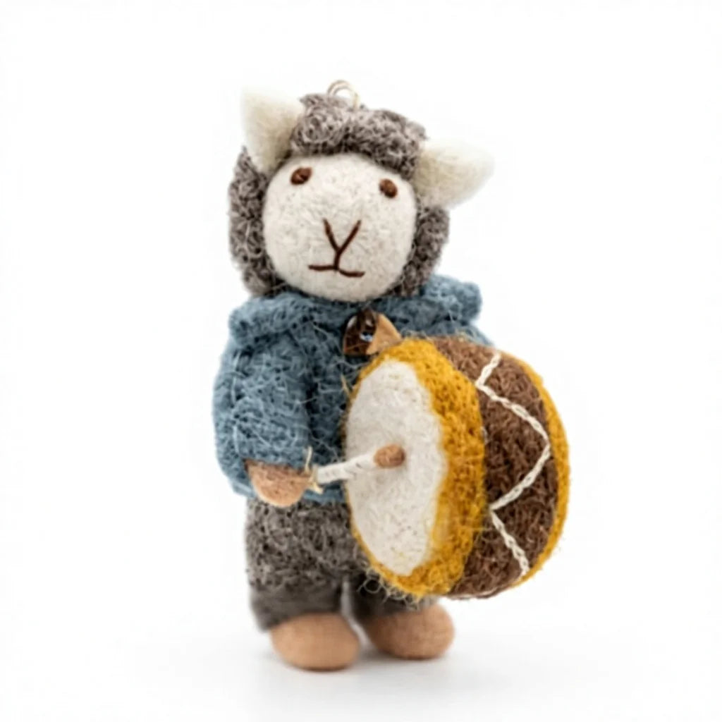 Felt Wool Sheep Drummer Ornament Set Handmade Christmas Decoration Animal Shape Wall Hanging Small Size Traditional Style – view 2
