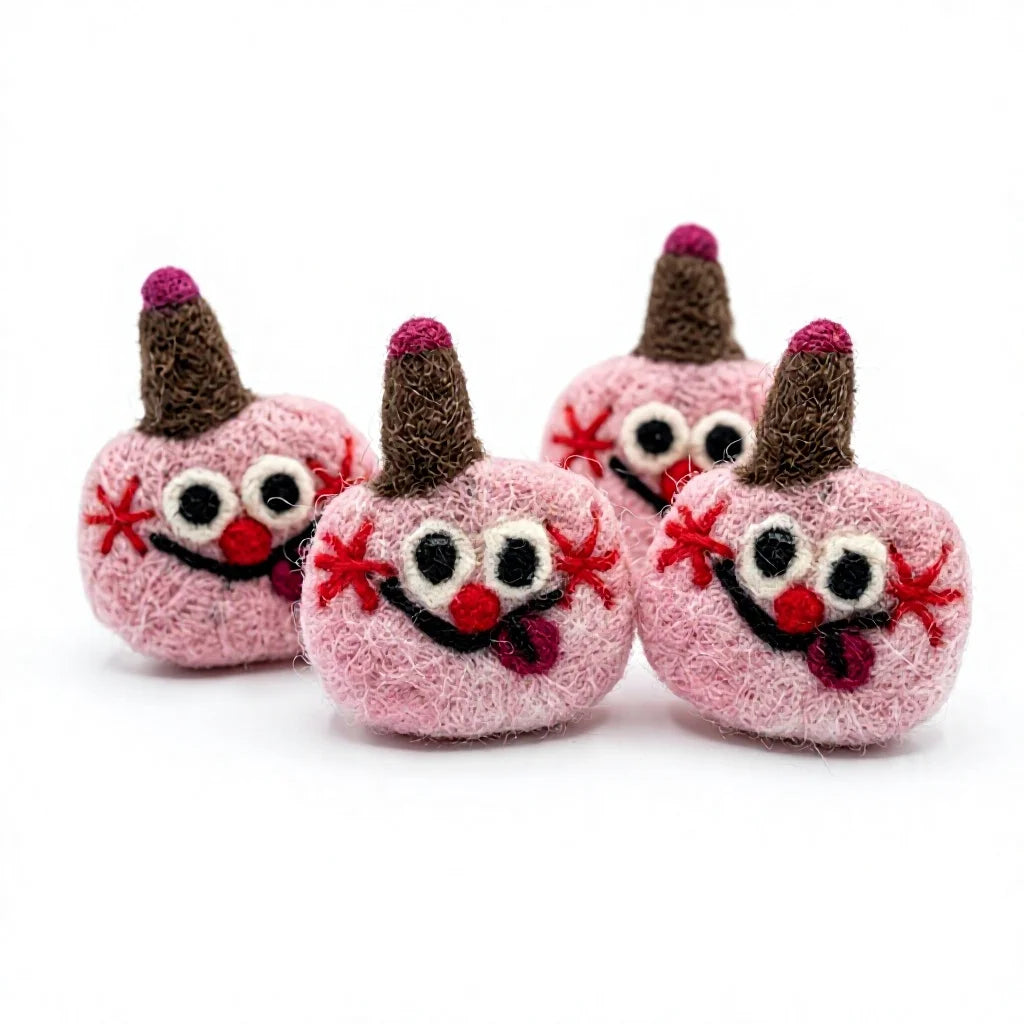 Felt Wool Whimsical Pink Clown Pumpkin Felt Ornament Handmade Cartoon Christmas Decoration Small Round Indoor Décor – handmade by Best Himalaya
