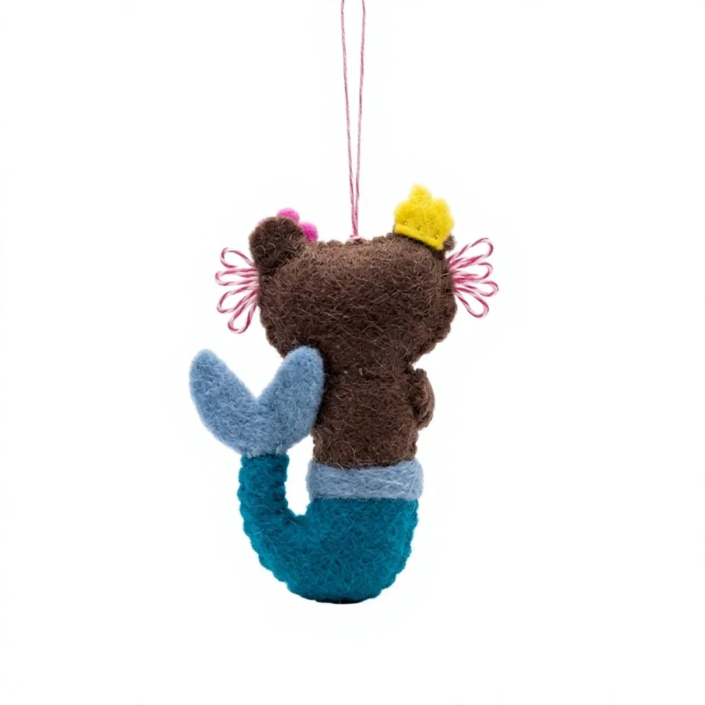 Felt Wool Bear Mermaid Ornament with Heart Cartoon Animal Hanging Decor – view 4
