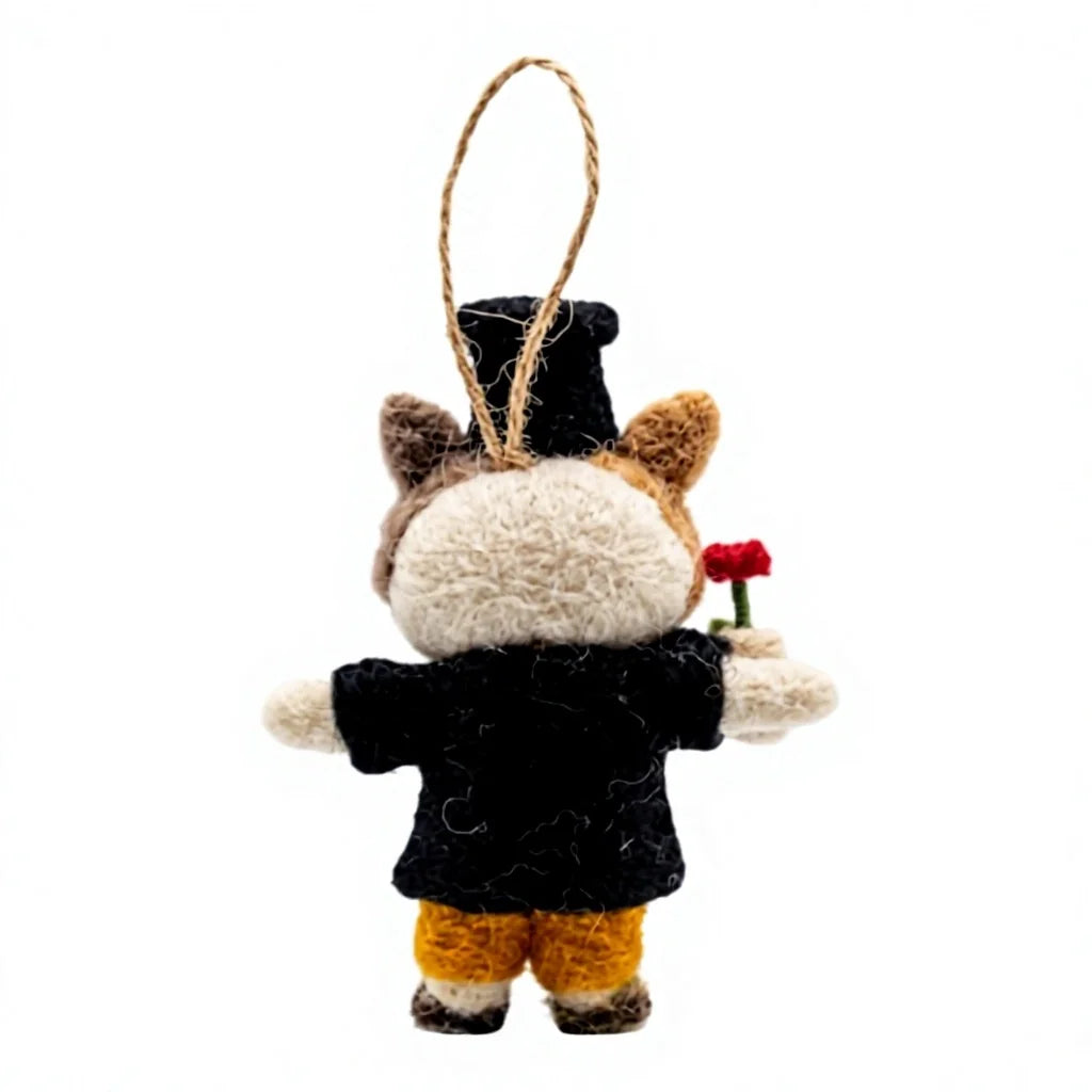 Felt Wool Graduation Cat Figurine with Cap and Rose Small Animal Decor – view 4