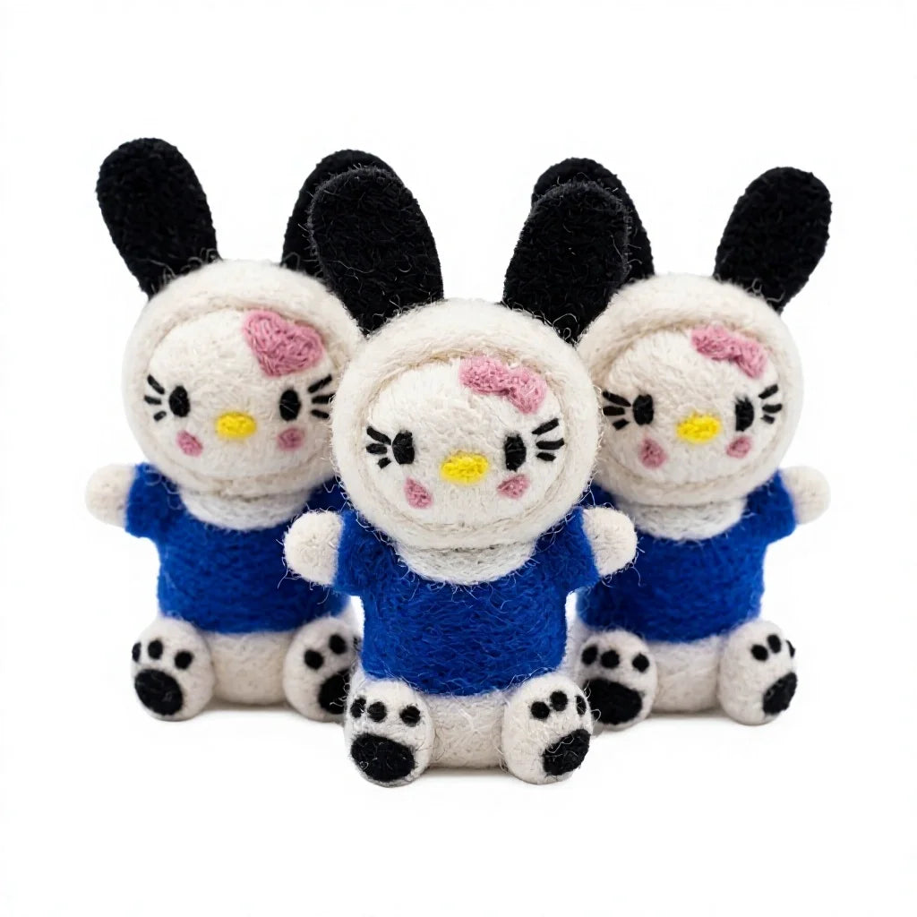 Felt Wool Bunny Doll with Pink Bow and Blue Dress Small Cartoon Animal Decor – handmade by Best Himalaya