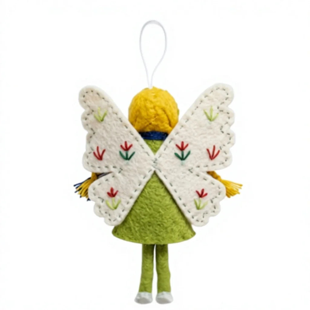 Felt Wool Fairy Angel Ornament with Embroidered Flowers and Wings – view 3