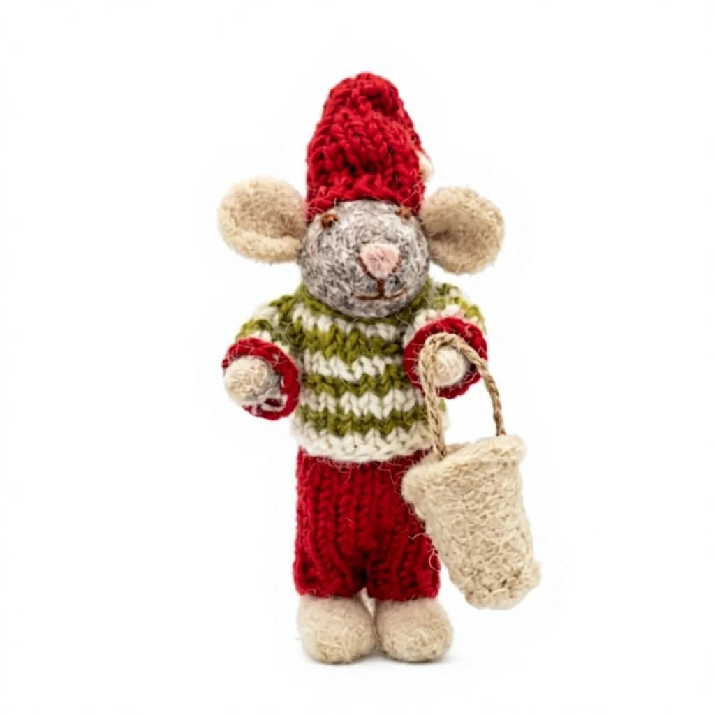 Felt Wool Mouse Doll Christmas Decoration with Red Hat and Bag – view 2