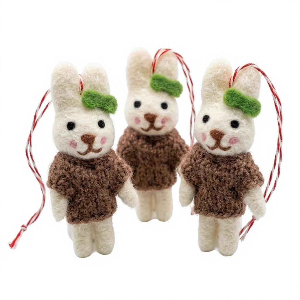 Felt Wool Rabbit Ornament with Green Headband Handmade Indoor Decoration – handmade by Best Himalaya